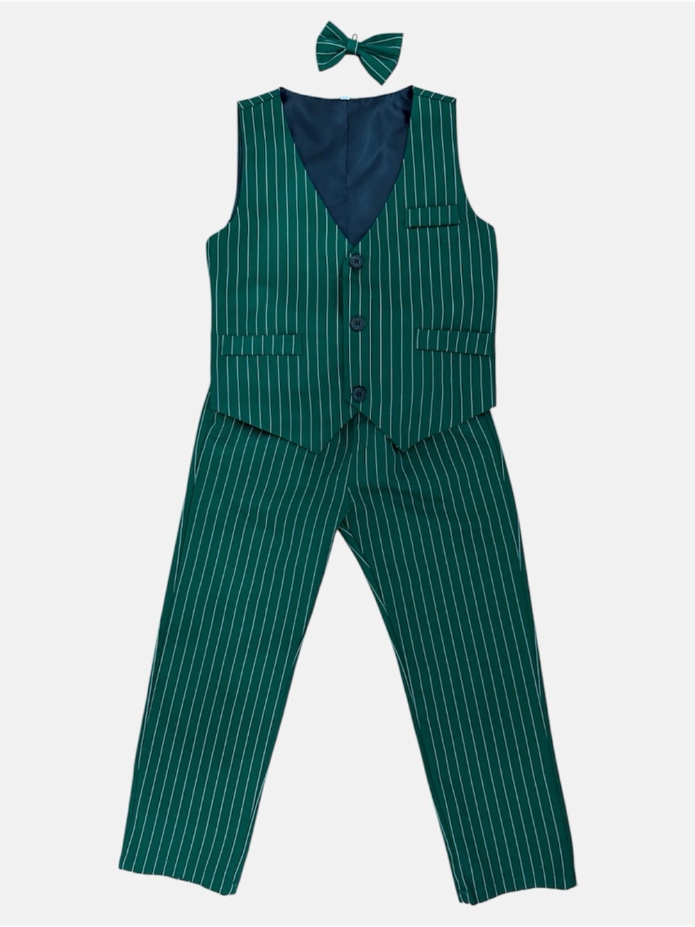 Little Boy’s Green Pinstripe Formal Vest and Pants Set 5Y